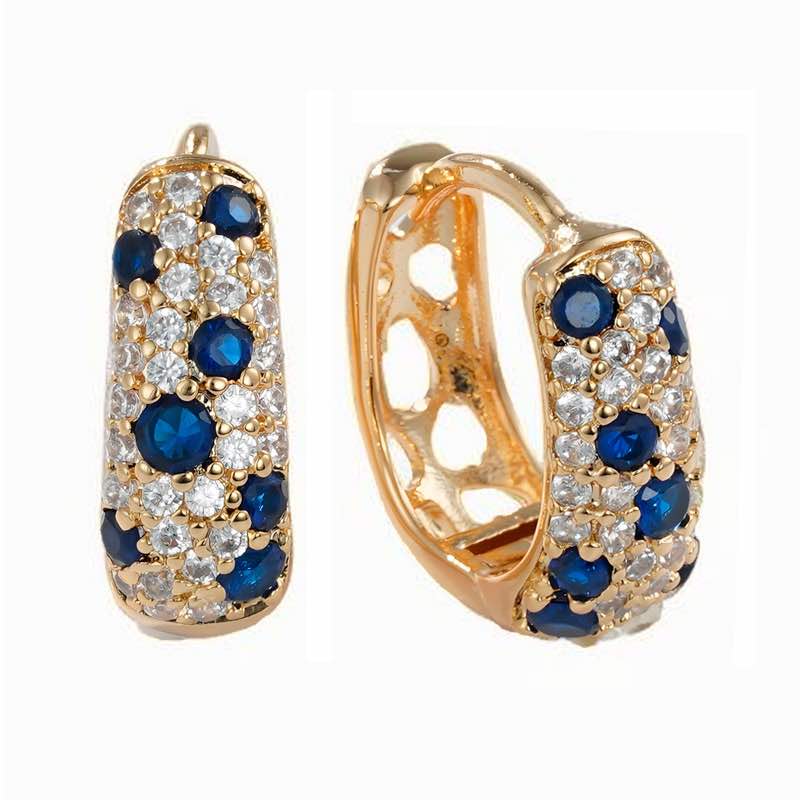 18K Gold-finished Splendor Huggies Earrings (Blue & White)